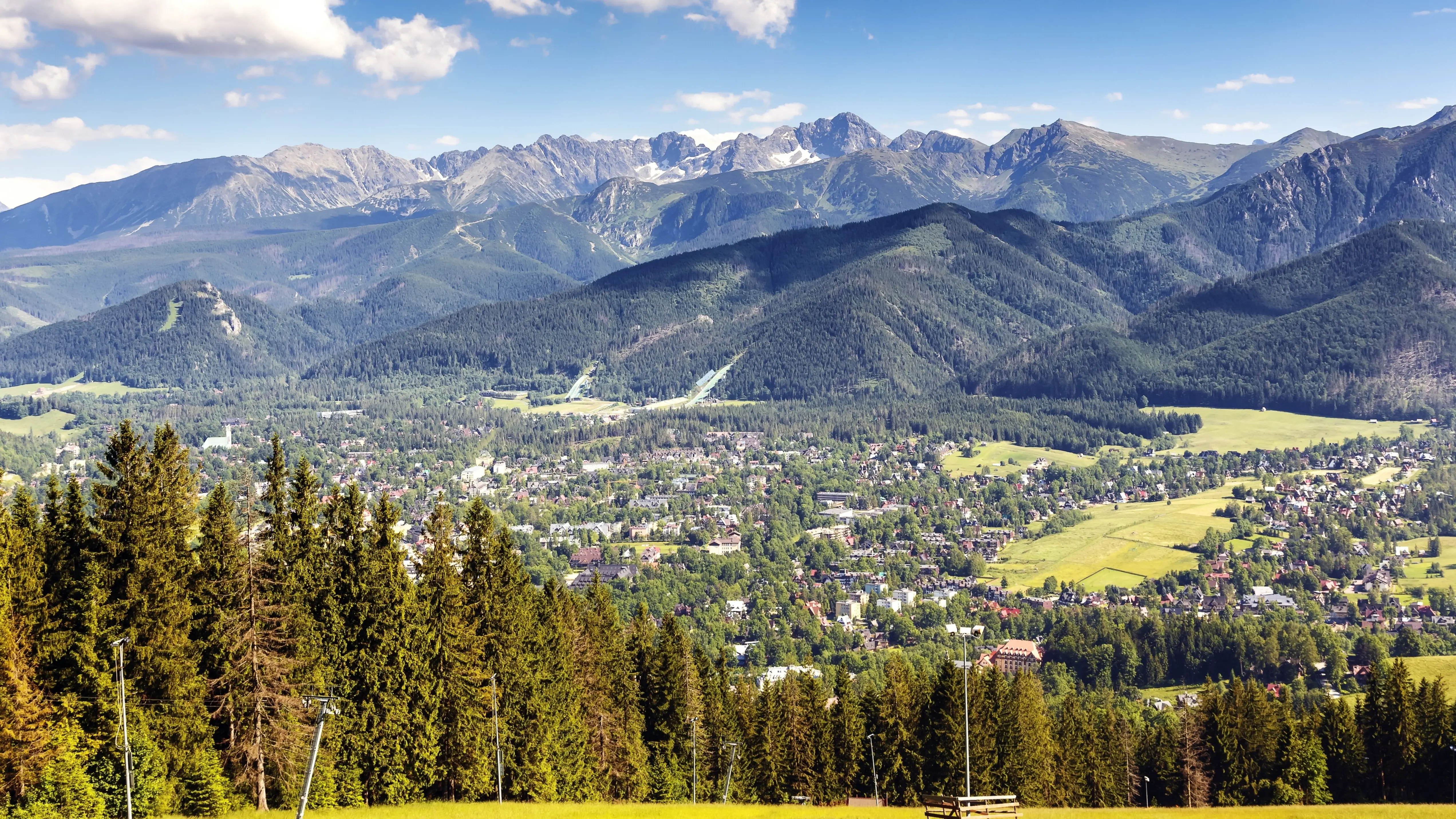 Zakopane wooden architecture with the Tatra Mountains beyond